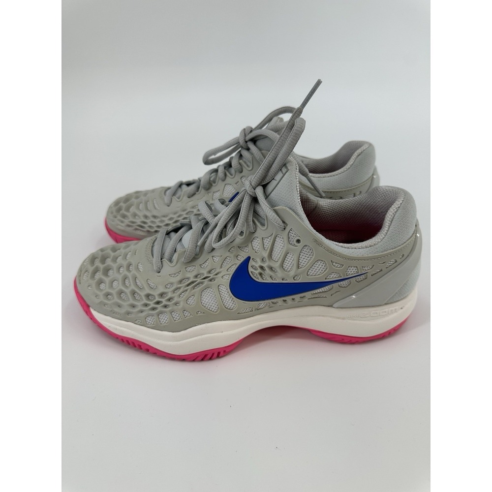 Nike Air Zoom Cage 3 HC Low Tennis Shoes Gray Pink Blue 918199-003 Womens Sz 8.5
